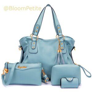 Vegan Synthetic Leather Tote Hobo Shoulder Bag Set 4pcs